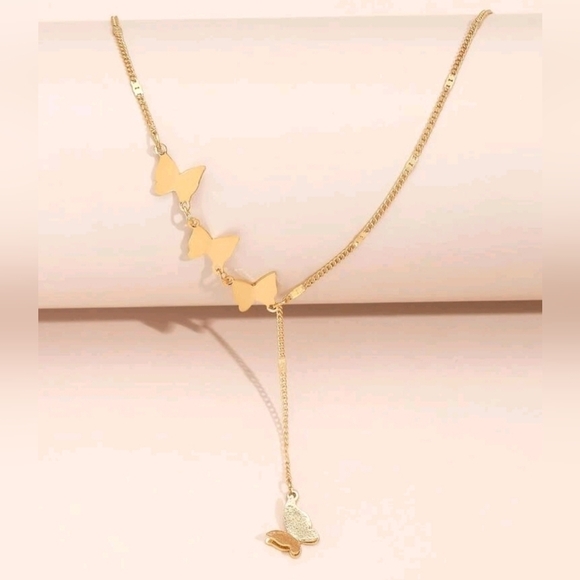 Gold‎ toneButterfly Charm Y Lariat Necklace minimalist  for women - Picture 3 of 4